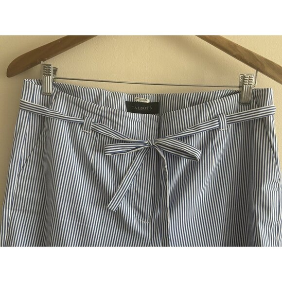 Talbots Nautical Tie Waist Straight Leg Crop Pants Blue White Stripe 8 Preppy - Picture 2 of 13